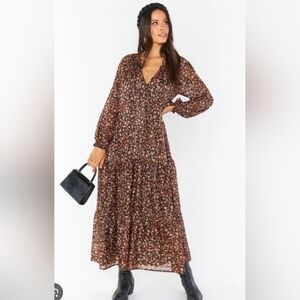 Show Me Your Mumu Floral Chiffon Long Sleeve Tiered Birdie Maxi Dress Bohemian